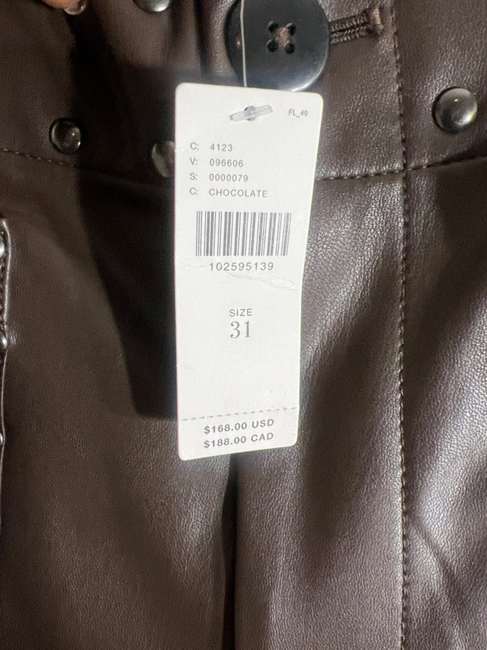 Anthropologie Colette Full-Length Faux Leather Studded brown pants 31 western - Picture 6 of 11